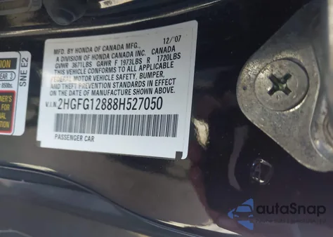 2008 Honda Civic Ex z USA, uszkodzony, nr VIN 2HGFG12888H527050